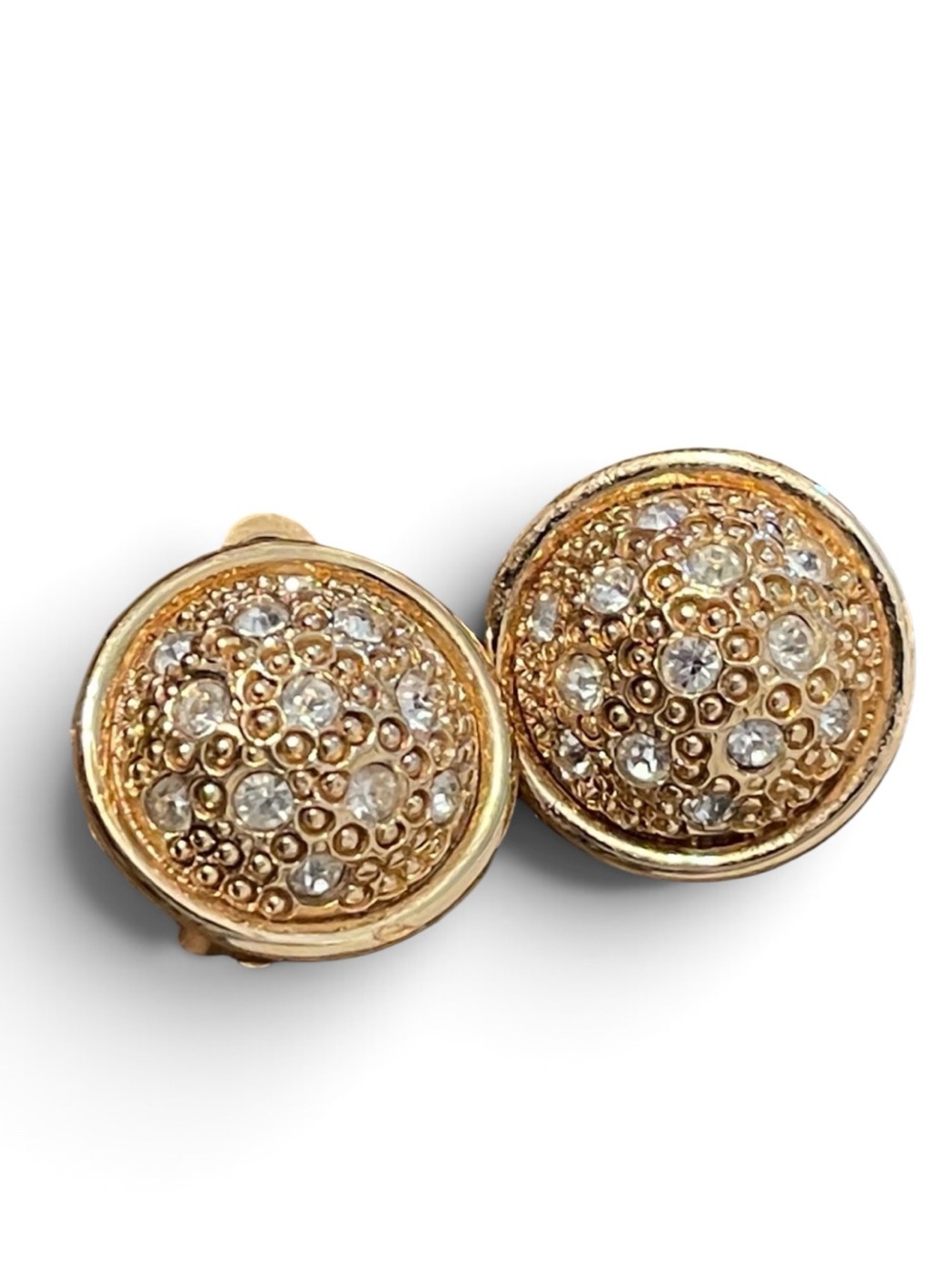 Vintage Nina Ricci Swarovski Crystal Textured Domed Clip-on Earrings